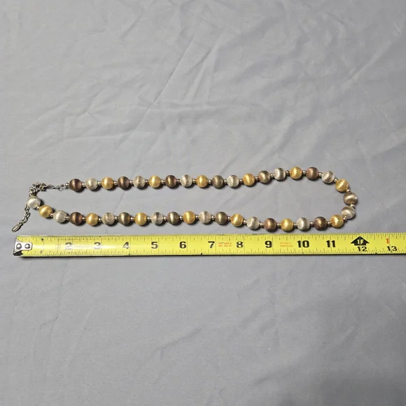 Nolan Miller Always Young At Heart Tri Color Beaded Necklace Textured Gold Tone - Picture 4 of 4